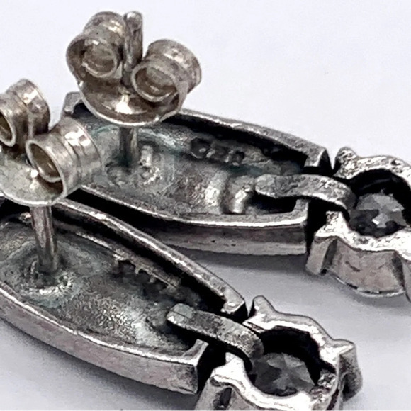 Sterling Silver Marcasite CZ Jeweled Drop Earrings - Picture 3 of 5